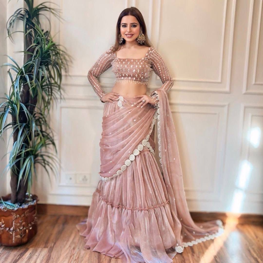 Ready-to-Wear Twill Organza Lehenga Saree with Ruffle Draping & Thread Work image 2