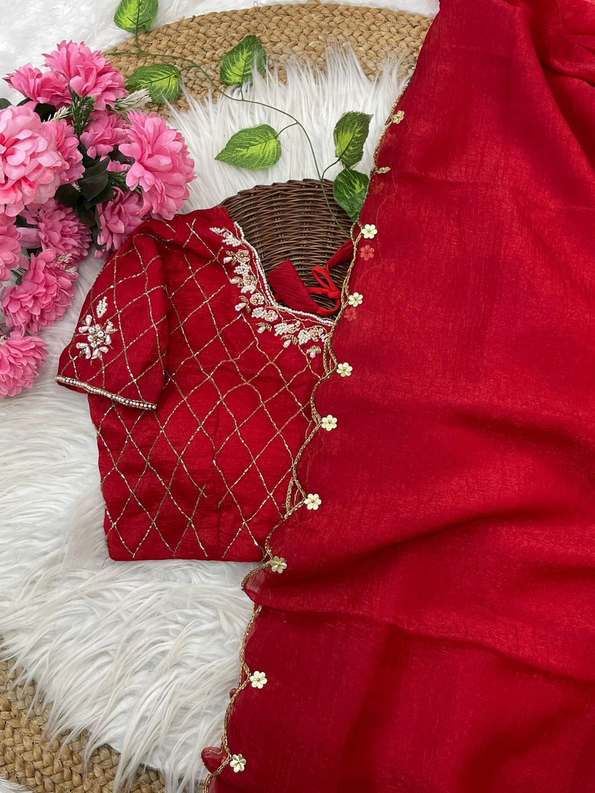 Pure Soft Crunchy Silk Saree with Hand Work Khatli Border & Aarco image 4