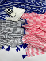 Elegant Plain Linen Saree with Digital Print & Fumka Latkan | With Digital Print Blouse image 5