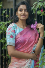 Elegant Linen Saree with Gold Jari Patta & All-Over Digital Print | With Matching Blouse image 4