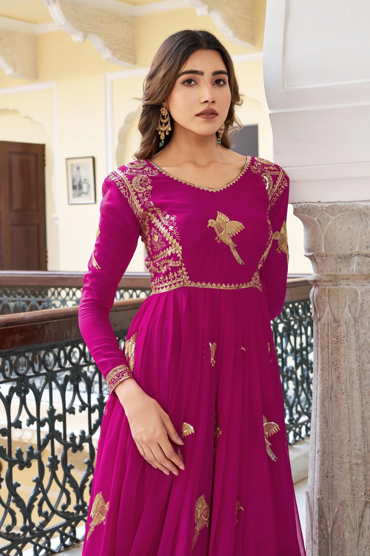 Elegant 3-Piece Faux Georgette Gown Set – Sequins Embellished Gown, Pent & Dupatta image 9