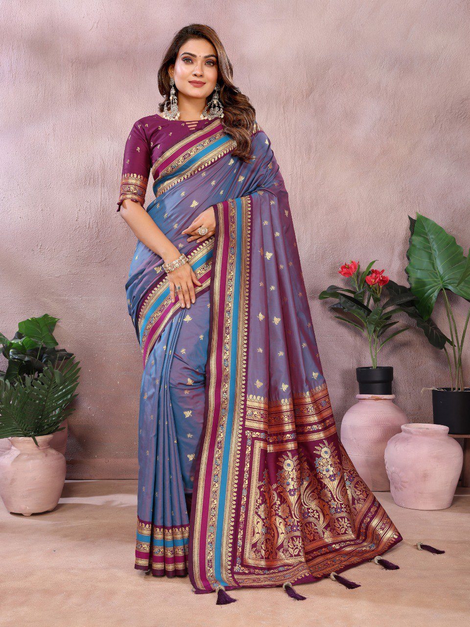 Sndar - Pure Handloom Kalamkari Silk Saree with Zari Border & Grand Pallu | Premium Sustainable Fashion