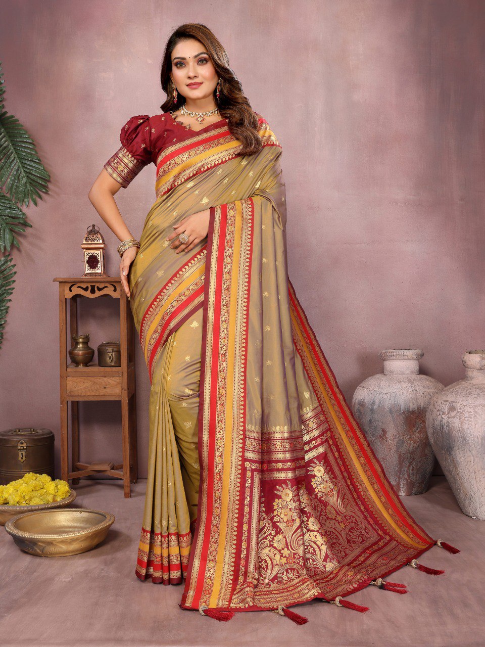 Sndar - Pure Handloom Kalamkari Silk Saree with Zari Border & Grand Pallu | Premium Sustainable Fashion