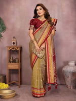 Sndar - Pure Handloom Kalamkari Silk Saree with Zari Border & Grand Pallu | Premium Sustainable Fashion
