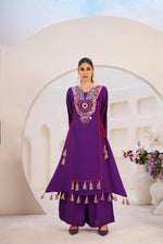Elegant Reyon Kurti with Palazzo – Thread & Raal Mirror Work with Tassels