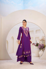 Elegant Reyon Kurti with Palazzo – Thread & Raal Mirror Work with Tassels