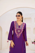 Elegant Reyon Kurti with Palazzo – Thread & Raal Mirror Work with Tassels