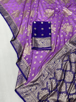 Dola Chap Dye Silk Saree with Contrast Border & Tussels | Patrika Chap | Matching Dola Silk Blouse