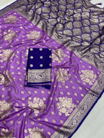 Dola Chap Dye Silk Saree with Contrast Border & Tussels | Patrika Chap | Matching Dola Silk Blouse
