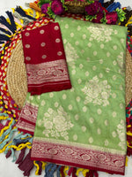 Dola Chap Dye Silk Saree with Contrast Border & Tussels | Patrika Chap | Matching Dola Silk Blouse