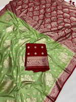 Dola Chap Dye Silk Saree with Contrast Border & Tussels | Patrika Chap | Matching Dola Silk Blouse