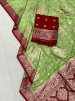 Dola Chap Dye Silk Saree with Contrast Border & Tussels | Patrika Chap | Matching Dola Silk Blouse
