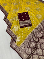 Dola Chap Dye Silk Saree with Contrast Border & Tussels | Patrika Chap | Matching Dola Silk Blouse