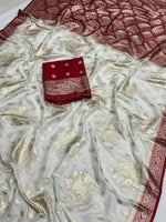 Dola Chap Dye Silk Saree with Contrast Border & Tussels | Patrika Chap | Matching Dola Silk Blouse