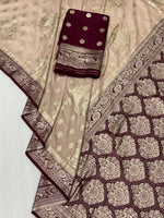 Dola Chap Dye Silk Saree with Contrast Border & Tussels | Patrika Chap | Matching Dola Silk Blouse