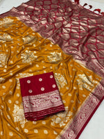 Dola Chap Dye Silk Saree with Contrast Border & Tussels | Patrika Chap | Matching Dola Silk Blouse