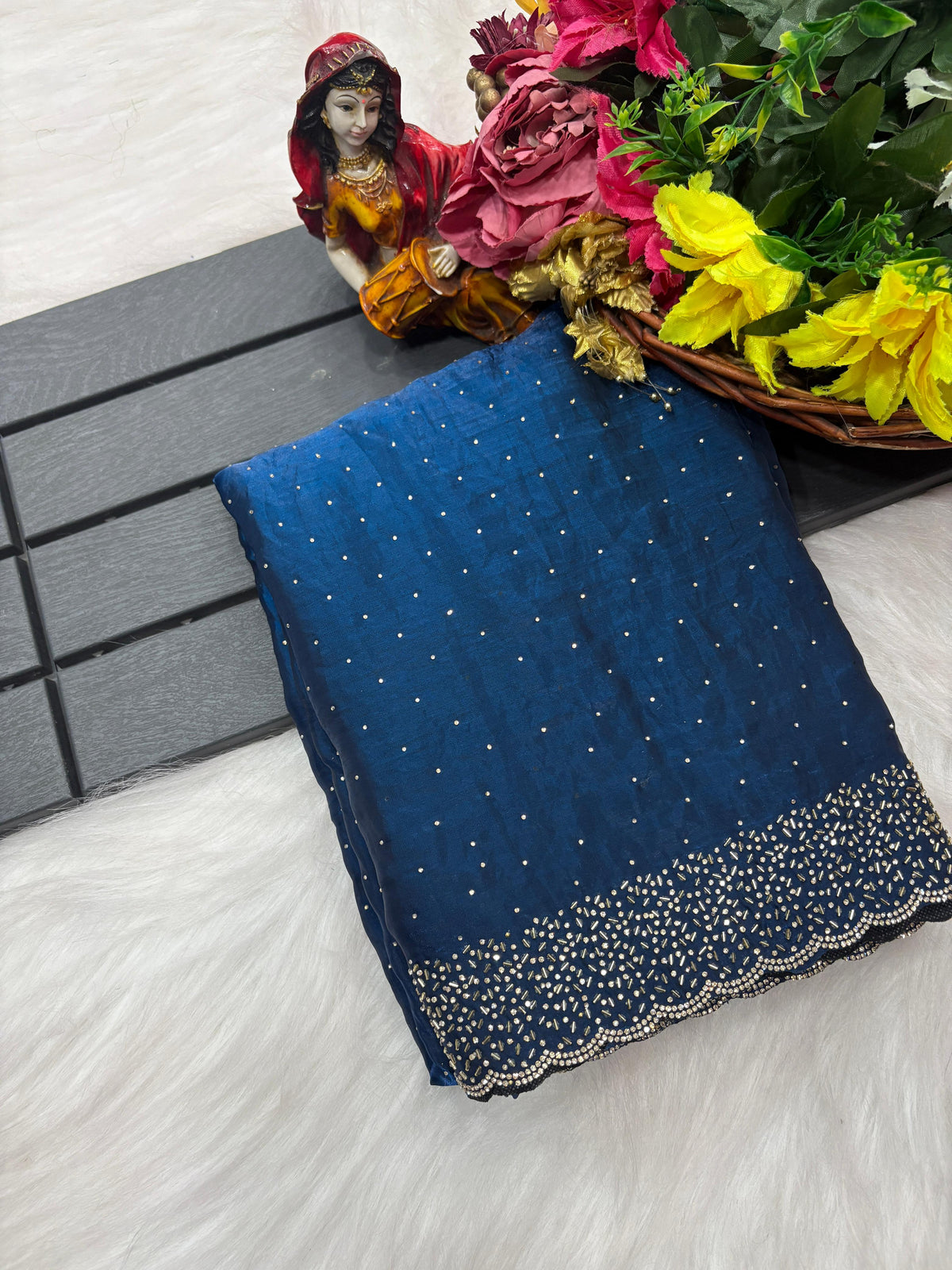Tamanah Fendi Space Silk Saree with All-Over Jarkhan Work | Running Embroidered Blouse | Designer Party & Festive Wear