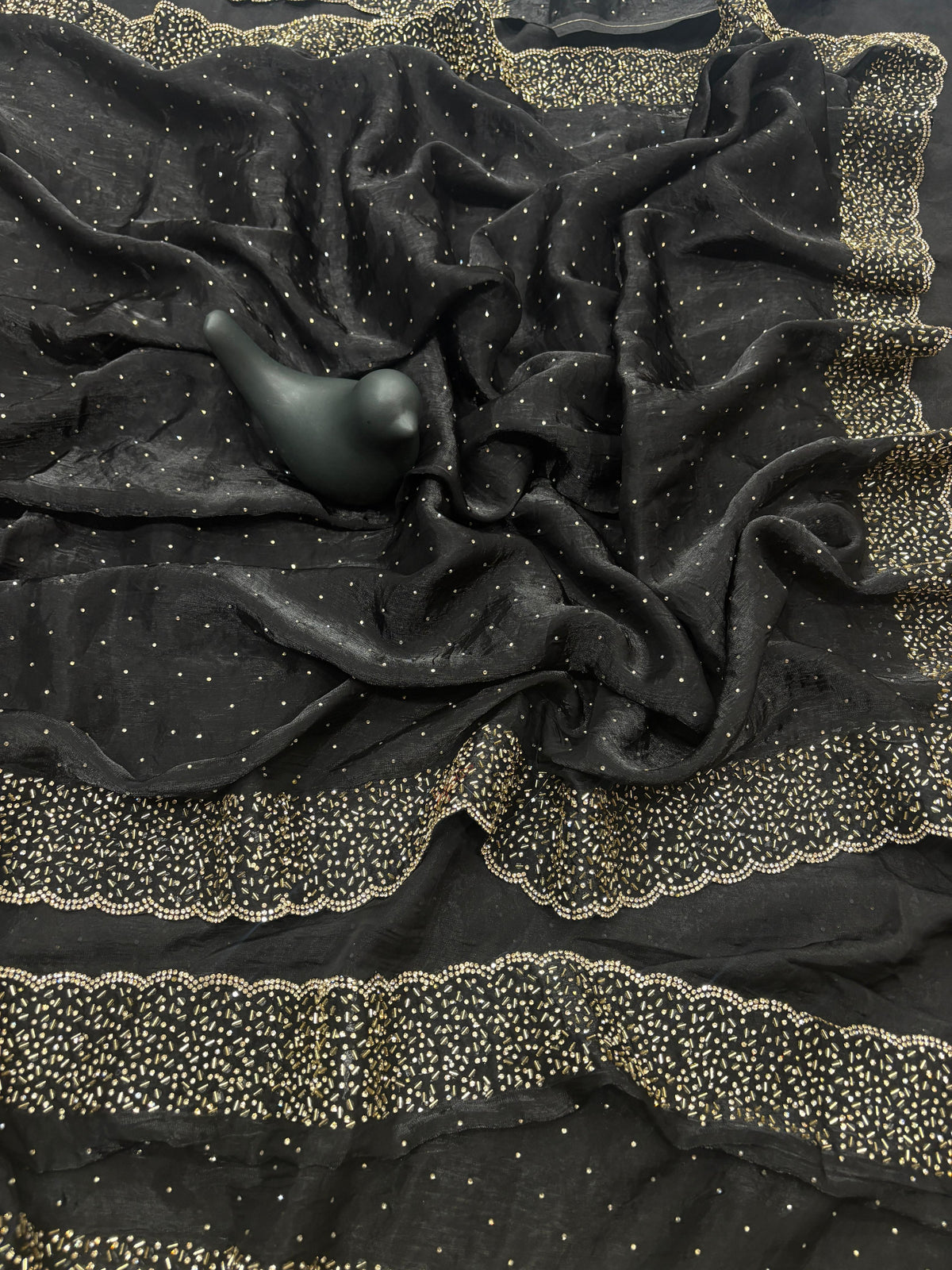 Tamanah Fendi Space Silk Saree with All-Over Jarkhan Work | Running Embroidered Blouse | Designer Party & Festive Wear