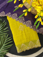 New Arrival Crunchi Soft Silk Saree with Embroidery, Moti Work & Scalloped Cutwork Border | Contrast Work Blouse | Festive & Wedding Wear