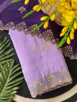 New Arrival Crunchi Soft Silk Saree with Embroidery, Moti Work & Scalloped Cutwork Border | Contrast Work Blouse | Festive & Wedding Wear