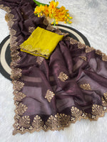 New Arrival Crunchi Soft Silk Saree with Embroidery, Moti Work & Scalloped Cutwork Border | Contrast Work Blouse | Festive & Wedding Wear