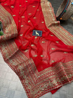 SONALI Georgette Saree with Butta Embroidery & Lace Border | Raw Silk Blouse | Elegant Festive & Party Wear
