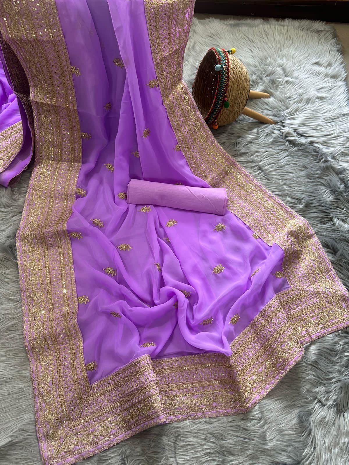 SONALI Georgette Saree with Butta Embroidery & Lace Border | Raw Silk Blouse | Elegant Festive & Party Wear