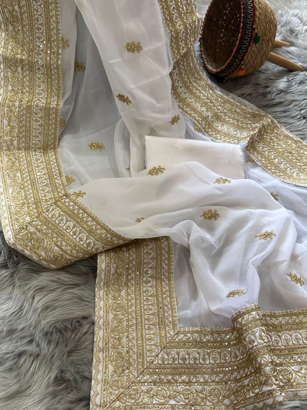 SONALI Georgette Saree with Butta Embroidery & Lace Border | Raw Silk Blouse | Elegant Festive & Party Wear