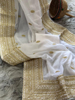 SONALI Georgette Saree with Butta Embroidery & Lace Border | Raw Silk Blouse | Elegant Festive & Party Wear