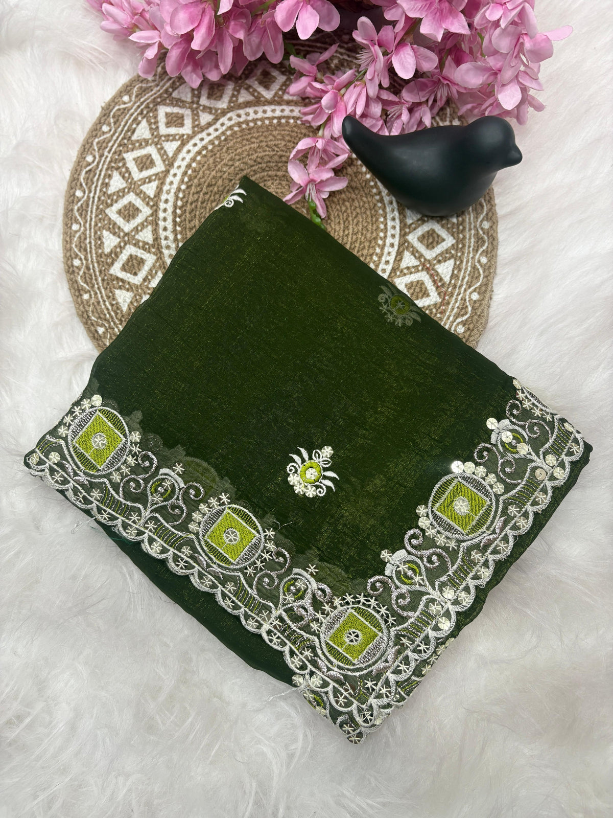 New Arrival Gold Crunchy Saree with All-Over Multi-Sequence Work | C Pallu Concept | Banglori Silk Blouse with Coding Sequence Embroidery