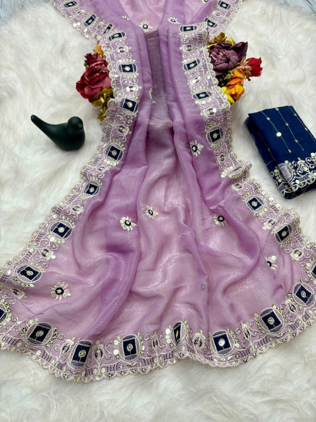 New Arrival Gold Crunchy Saree with All-Over Multi-Sequence Work | C Pallu Concept | Banglori Silk Blouse with Coding Sequence Embroidery