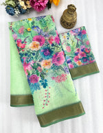 Linen Saree with Gold Jari Border & Digital Print | Elegant Daily & Festive Wear