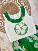 Kids Pure Georgette Lehenga Choli with Sifali Work Blouse & Flower Print | Adjustable Drawstring