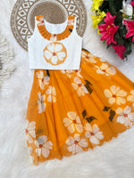 Kids Pure Georgette Lehenga Choli with Sifali Work Blouse & Flower Print | Adjustable Drawstring