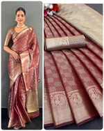 Copper Gold Tissue Silk Saree with Kanchi Border | Bollywood Style Look