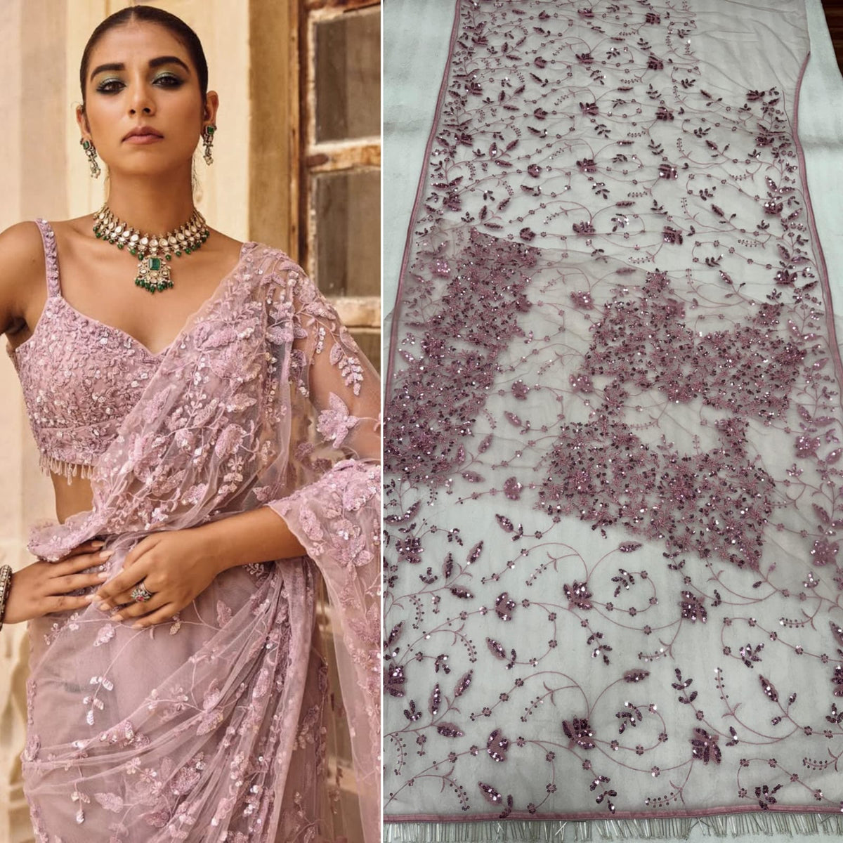 New Bollywood Blockbuster Net Saree with Heavy 5MM Multi Sequin Embroidery & Zalar Pallu