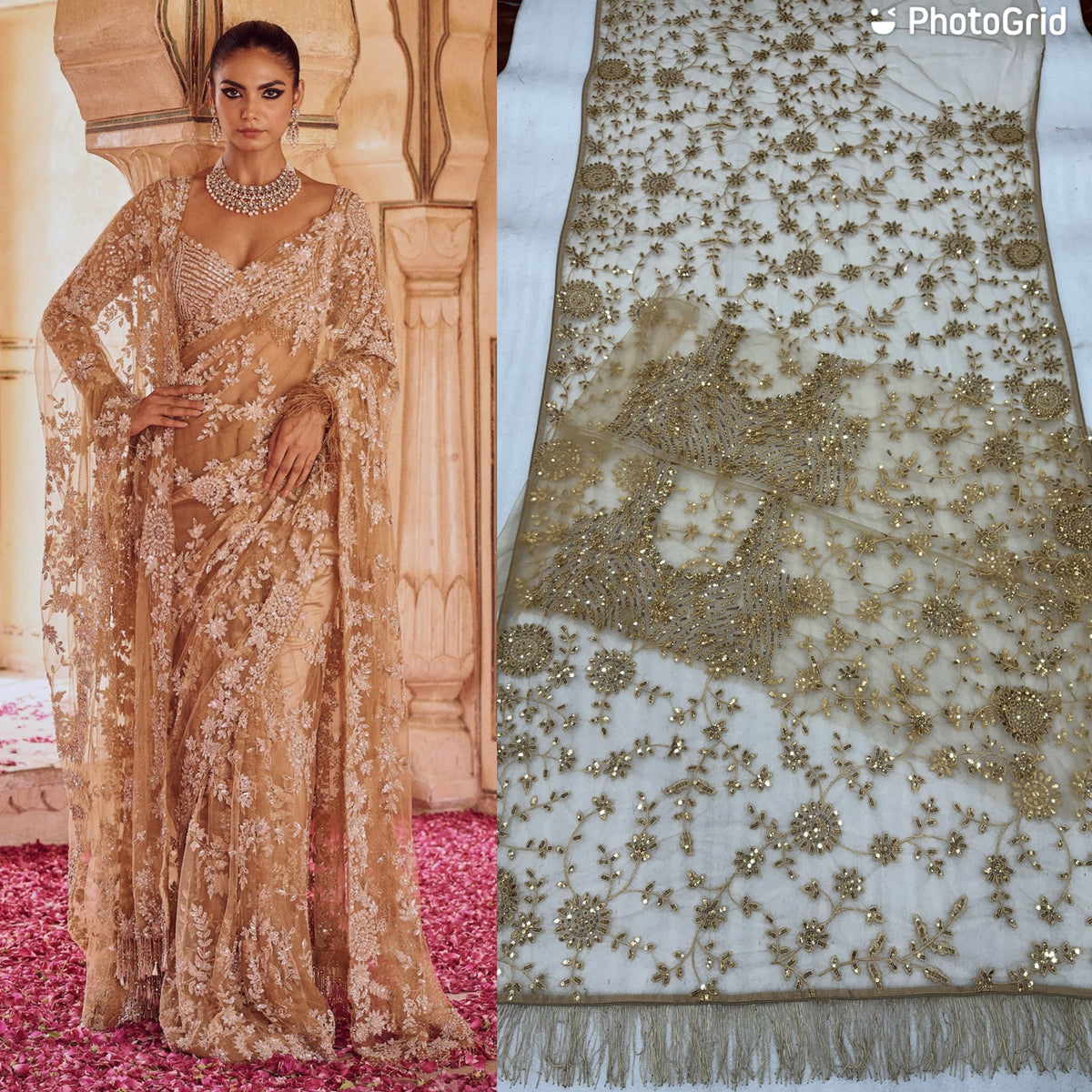 New Bollywood Blockbuster Net Saree with Heavy 5MM Multi Sequin Embroidery & Zalar Pallu
