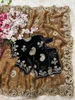 Elegant Fendy Chiffon Saree with Cording Embroidery & Velvet Embroidered Blouse