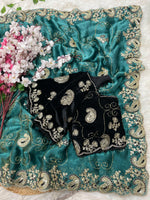 Elegant Fendy Chiffon Saree with Cording Embroidery & Velvet Embroidered Blouse