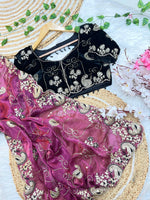 Elegant Fendy Chiffon Saree with Cording Embroidery & Velvet Embroidered Blouse