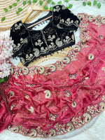 Elegant Fendy Chiffon Saree with Cording Embroidery & Velvet Embroidered Blouse