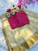 Nayantara Inspired Kids Tissue Silk Lehenga Choli with Jacquard Weaving & Brocade Blouse