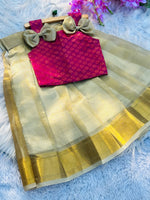 Nayantara Inspired Kids Tissue Silk Lehenga Choli with Jacquard Weaving & Brocade Blouse