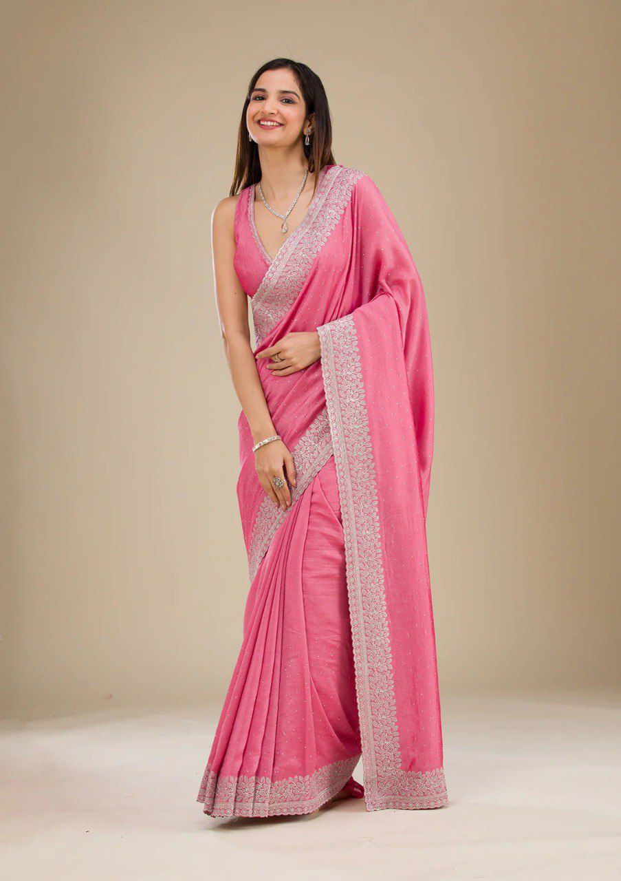 Pure Soft Rangoli Saree with Embroidered Bead Work Blouse – Elegant Partywear