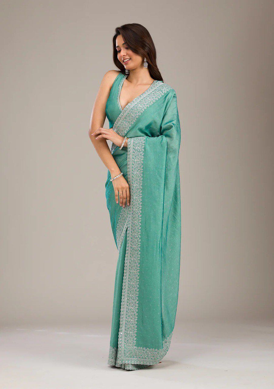 Pure Soft Rangoli Saree with Embroidered Bead Work Blouse – Elegant Partywear