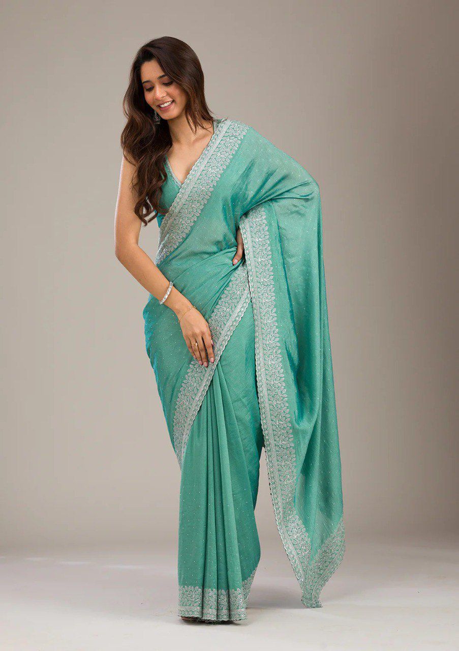 Pure Soft Rangoli Saree with Embroidered Bead Work Blouse – Elegant Partywear