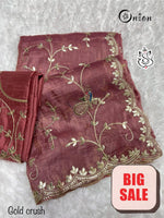 Exclusive Gold Crush Gotapatti Zaal Saree with Peacock Butta & Cutwork Border