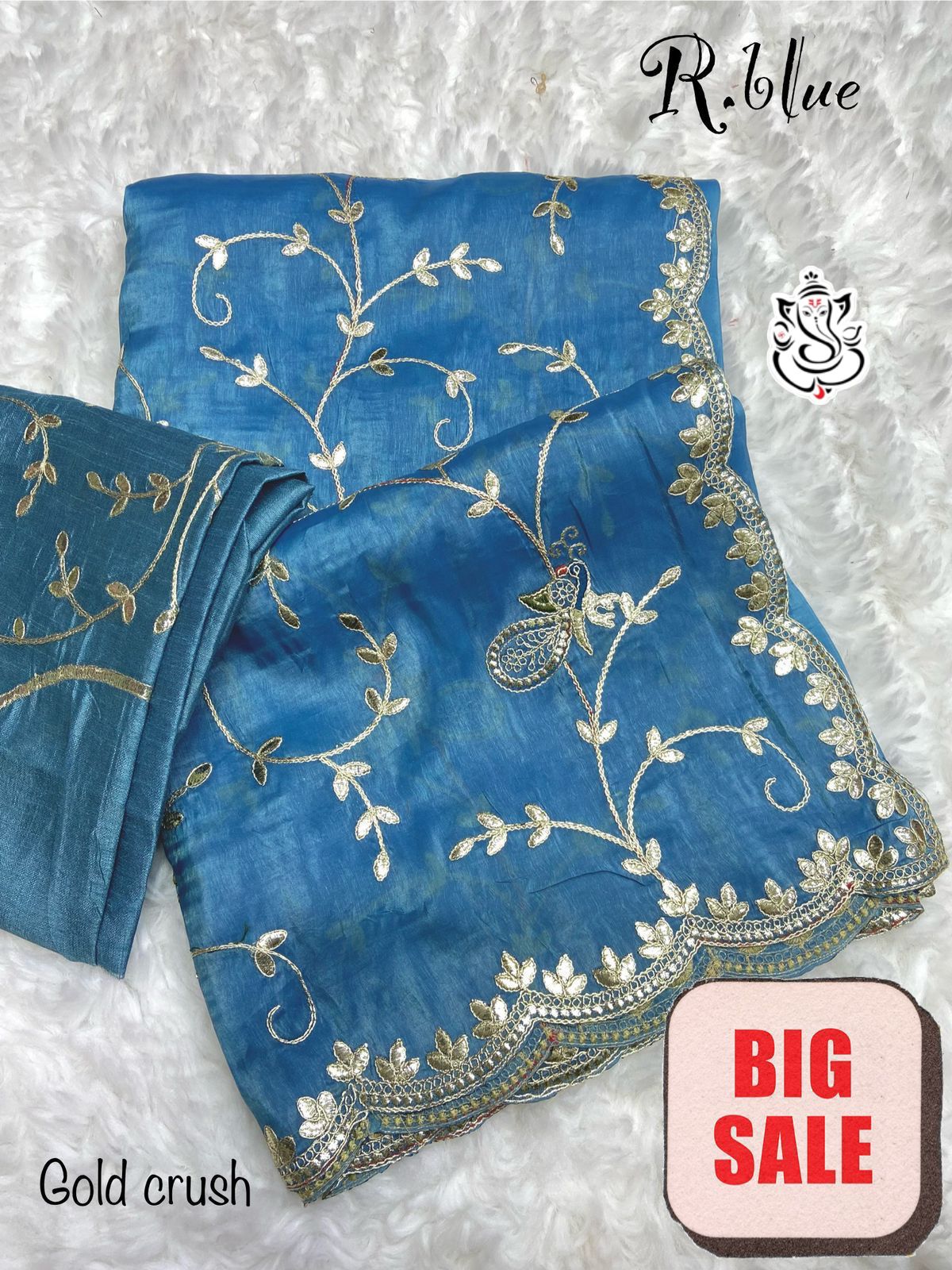 Exclusive Gold Crush Gotapatti Zaal Saree with Peacock Butta & Cutwork Border