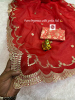 Elegant Net Organza Designer Saree with C Pallu Foil Gota Work & Contrast Jari Blouse