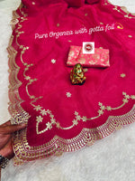 Elegant Net Organza Designer Saree with C Pallu Foil Gota Work & Contrast Jari Blouse